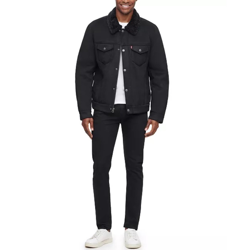 Levi’s Sherpa Faux Suede Black Trucker Jacket